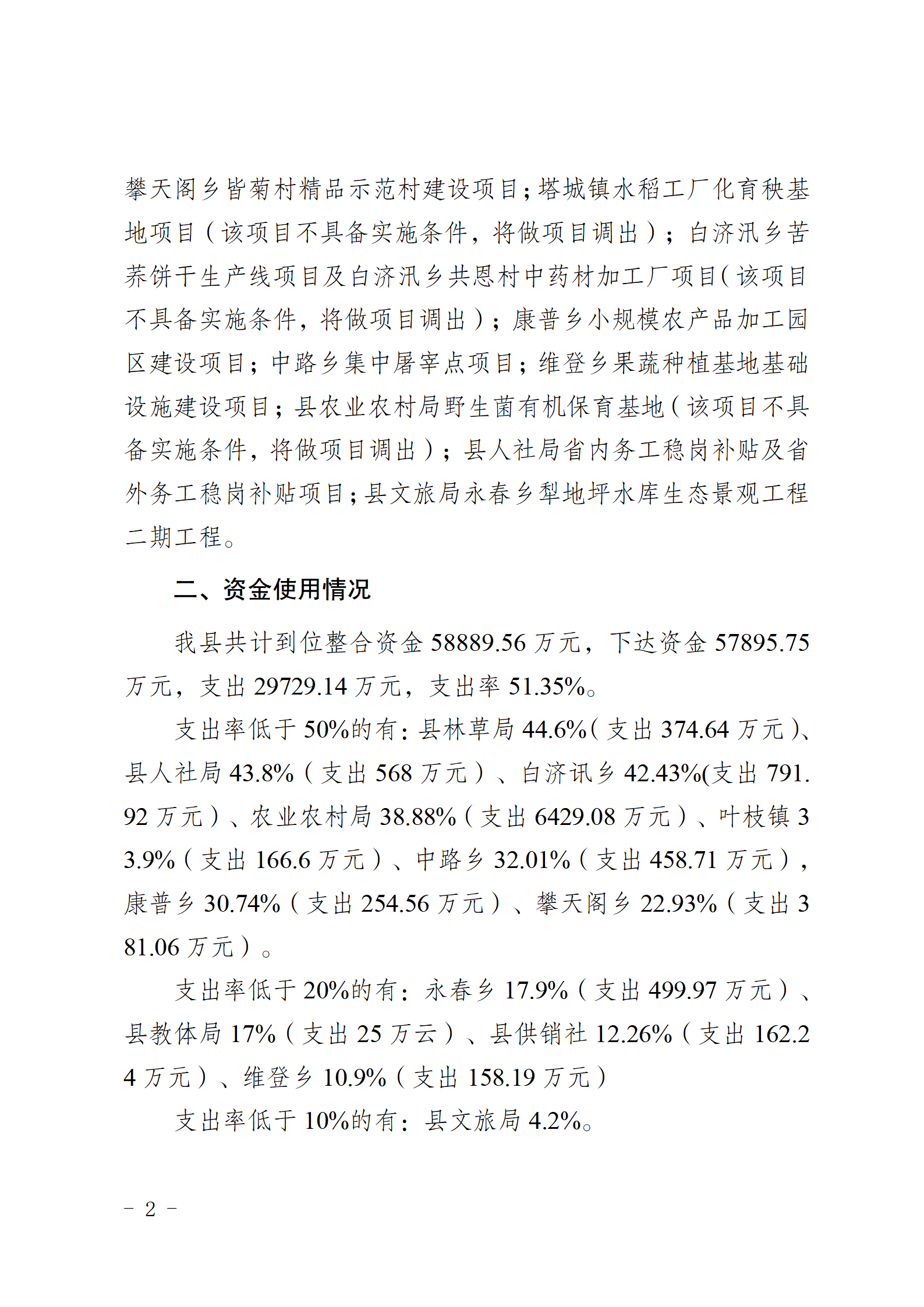 维乡振发便笺〔2022〕56号关于维西县2022年上半年项目建设推进情况及统筹整合财政涉农资金支出进度的报告_02.png